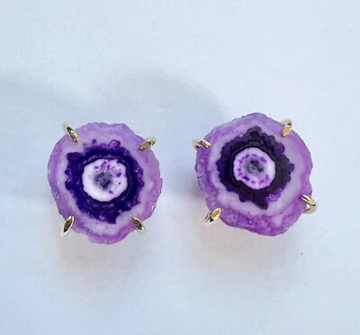 PENDIENTES DRUZY ÁGATA GEODA CHAPADOS EN ORO 0.5" H-5039 NUEVOS Foto 1 de 3