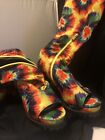 Retro Paz?Zle Natalie Chunky Heel Stretch Open Toe Knee High Size9 Tyedie Boots