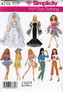 Muñeca de moda Simplicity 4719 11-1/2" ropa costura artesanía patrón sin cortar - Imagen 1 de 2