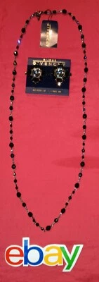 COLLAR VINTAGE GIVECHY BIJOUX NEGRO AZUL CRISTAL IRIDISCENTE CON PENDIENTES ¡NUEVO! Foto 1 de 3
