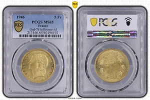 FDC France: 5 Francs gem BU 1946 bronze-aluminium PCGS MS65 - Picture 1 of 1
