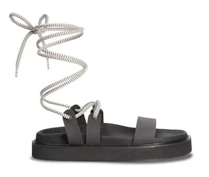 Sandalias veganas sin espalda planas acolchadas con cordones hechas a mano de microfibra nobuck - Imagen 1 de 6