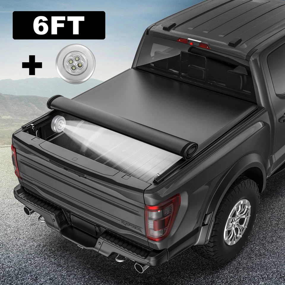6FT Bed Truck Tonneau Cover For GMC S15 82-93 Chevrolet S10 Roll Up w/ Led Lamp Foto 1 de 4