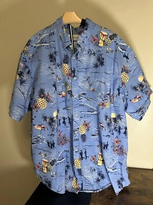 Saddlebred Hawaiian Tropical Vacation Beach Button Up Shirt Blue Men's 3XLT - Image 1 of 4