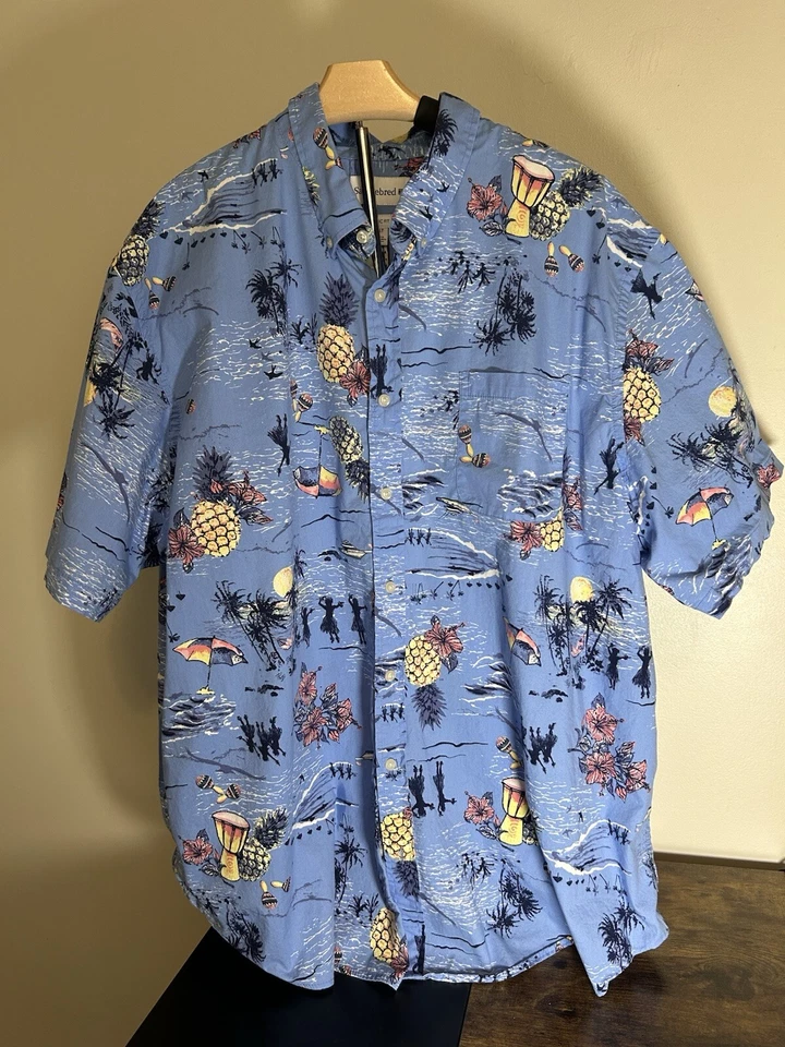 Saddlebred Hawaiian Tropical Vacation Beach Button Up Shirt Blue Men's 3XLT - Image 1 of 4