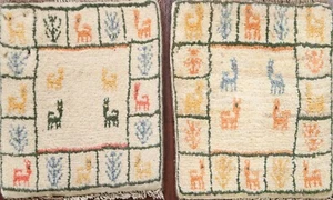 Pair of 2 IVORY Authentic Gabbeh Tribal Area Rug Handmade Plush Wool Carpet 1x1 - Picture 1 of 6