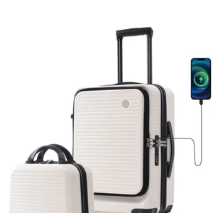 20" Lightweight Suitcase with Front Pocket and USB Port Portable Carrying Case - Picture 1 of 17