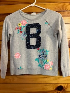 Crazy 8 Gray Floral Sweatshirt with Sequin "8" Girls Size L 10/12 - Picture 1 of 2