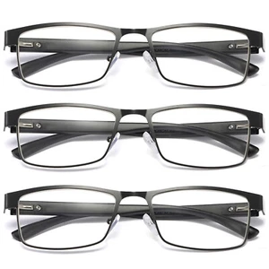 3 PK Mens Rectangular Blue Light Blocking Glasses Spring Hinge Readers - Picture 1 of 8