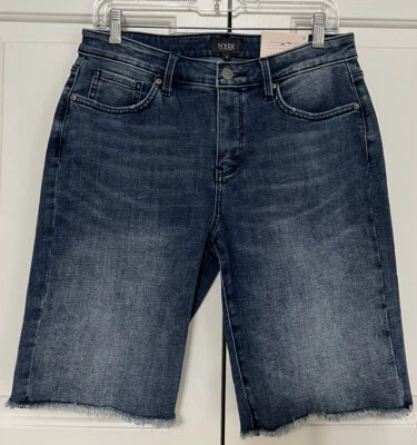 NUEVO CON ETIQUETAS NYDJ Talla 6 Azul Jean Caliente Boyfriend Shorts Con Dobladillo Deshilachado Mujer Foto 1 de 4