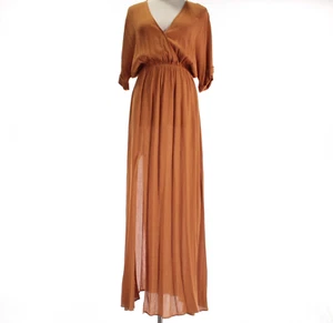 L'Agence NWT Short Sleeve V-Neck Maxi Dress Size M in Brownish Orange Metallic - Picture 1 of 9