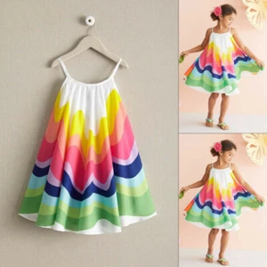 Kids Toddler Girls Rainbow Dress Princess Sleeveless Beach Butterfly Sundress - Picture 1 of 7