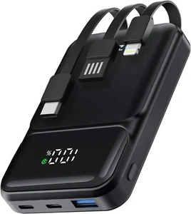 10000mAh Power Bank, 20W PD Fast Charging Portable Charger with Built-in Cables - Picture 1 of 8