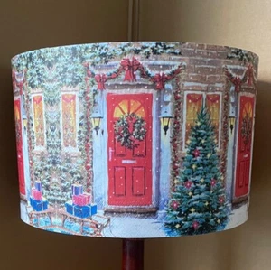 Christmas lampshade, Snowy Cottage no 2, Xmas festive Decoration - Picture 1 of 4