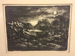 Litografía vintage con impresión en madera de paisaje nocturno de Martin Jackson "Moon Dreamers" 12/3 - Imagen 1 de 9