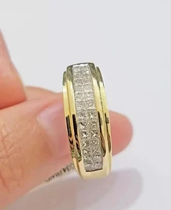 14K Yellow Gold Plated 2Ct Princess Lab Created Diamond Men's Wedding Band Ring - Picture 1 of 4