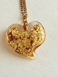 Murano Glas Herz Gold Nugget Folie Flocken Anhänger 1/20 14K GF Kette Halskette - Bild 1 von 9