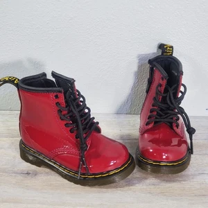 Dr. Martens Patent Leather Red Toddler Combat Boots - SZ 7c Childs Kids Shoes - Picture 1 of 11