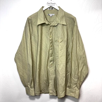 Camisa Geoffrey Beene algodão sem rugas botão manga longa listrada bege XXL - Imagem 1 de 4