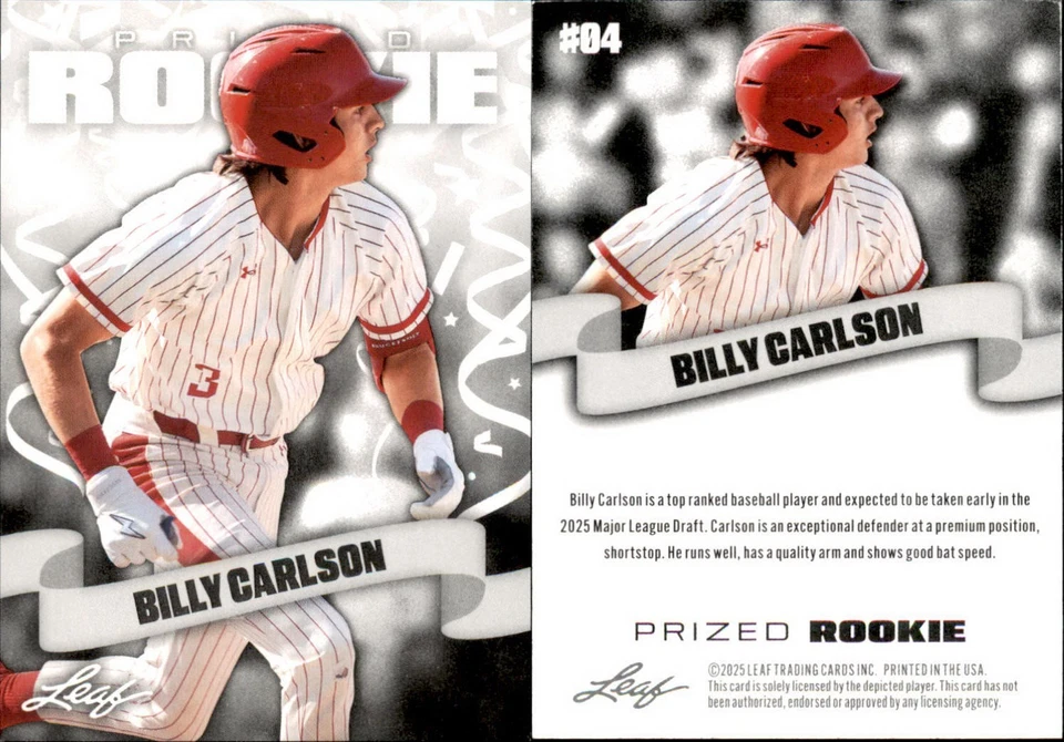 2025 Leaf PRIZED ROOKIE BILLY CARLSON #04 CHICAGO WHITE SOX - Image 1 of 1