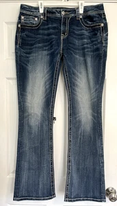 Miss Me Jeans Blue Denim Womens Size 34 Signature Rise Bootcut Embellished Jewel - Picture 1 of 14