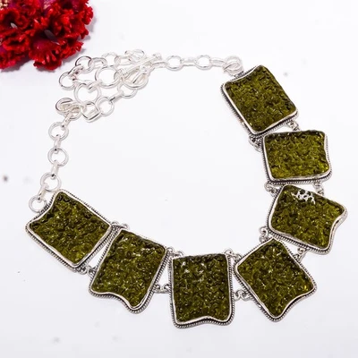 Collar Moldavita Plata de Ley 925 Ajustable 21-23" 17.99" N11743 Foto 1 de 4