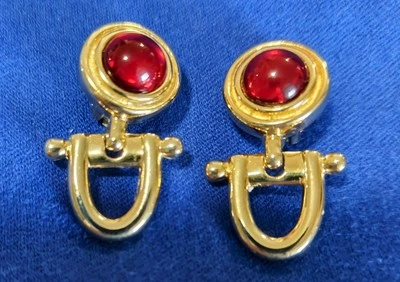 Pendientes llamadores puerta AIGNER ROJO LUCITE TONO ORO Vintage Clip-On EXC. A Foto 1 de 4