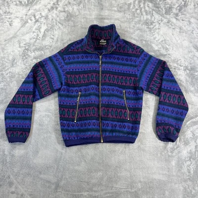Chaqueta Térmica De Colección Nordica Polar Unisex Pequeña Púrpura Estampado Azteca Cremallera Completa Años 90 Foto 1 de 4