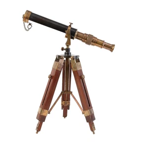 Vintage Brass & Wood Telescope – 9-Inch Functional Marine Spyglass, - Picture 1 of 4