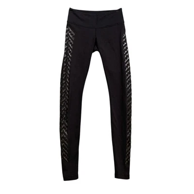Lululemon Leggings Womens 4 Black Wunder Under Aztec Print Faux Leather Panel - Image 1 of 4