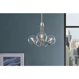 Brushed Nickel Shaded Stainless Steel 3-Light with Clear Glass Globes Chandelier - Picture 1 of 3