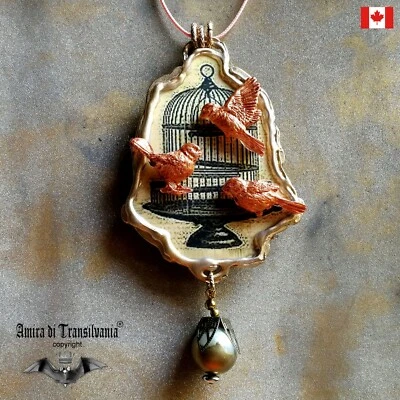 bird cage amulet gothic talisman jewelry woman fashion necklace pendant art deco - Image 1 of 4