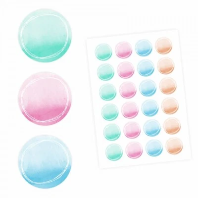 NIKIMA SCHÖNES FÜR KINDER 24 etiquetas universales - acuarela pastel - Ø redondo 4 cm - etiquetas para el hogar