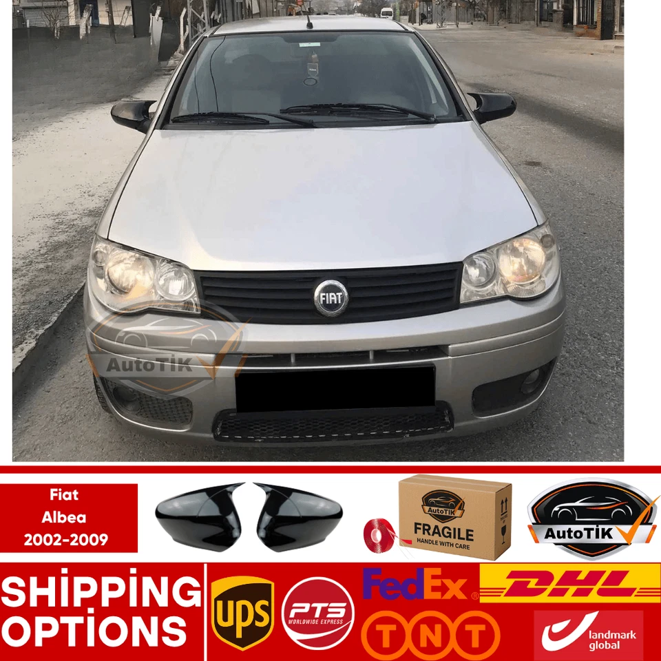 Para Fiat Albea 2002-2009 Batman Murciélago Ala Espejo Cubierta Piano Negro Plástico Par Foto 1 de 4