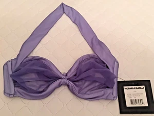 Norma Kamali Bikini Top Bill Bra Halter Strap Women XS Blue Shirred Mesh NWT - Picture 1 of 13
