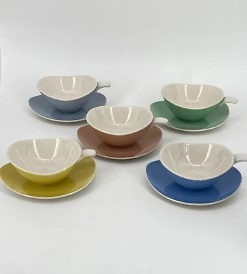 * 5 x SERVICE TASSE TEETASSE UNTERTASSE BUNT MEHRFARBIG HANDGEMACHT VINTAGE - Bild 1 von 4