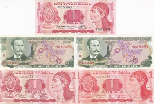 i-002075 Central America 1981-96 Lot of 5 banknotes Unc