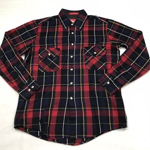80s COLEMAN Acrylic Flannel Shirt Men M Red Blue Tartan Plaid Holiday Grunge - Picture 1 of 15