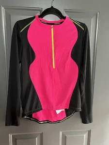Nishiki Cycling Jersey Shirt Womens M Half Zip Long Sleeve Bright Pink Black - Picture 1 of 7
