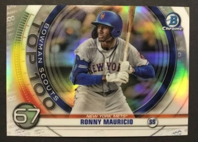 2020 BOWMAN CHROME RONNY MAURICIO TOP 100 SCOUTS CARD NEW YORK METS  #BTP-67 - Image 1 of 2