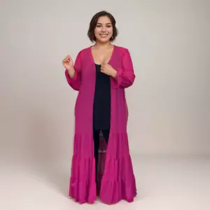 ROCKTHOSECURVES DAMEN FUCHSIA LAGENLOOK CHIFFON STAUBTUCH JACKE ÜBERGRÖSSE - Bild 1 von 4