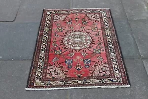 Fine Antique Hand Made Traditional Oriental Wool Pink Small Rug 116x77cm - Picture 1 of 12