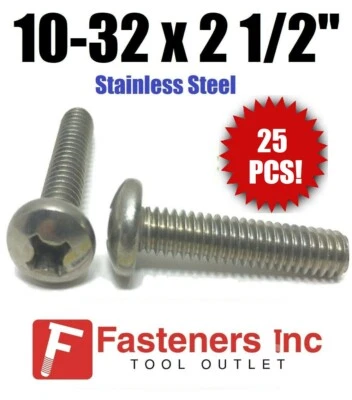 BRIGHTON (Qty 25) #10-32 x 2-1/2" Phillips Pan Head Machine Screw Stainless Steel NF