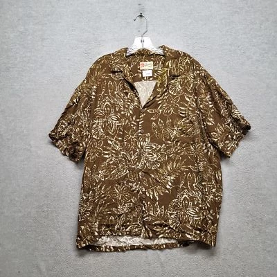 Camisa de botones para hombre Hilo Hattie VINTAGE XL Marrón Floral Hawaiian 90s USA Foto 1 de 4