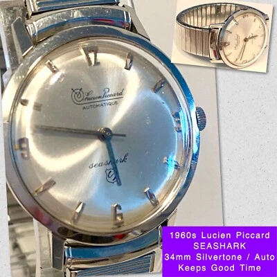 1960s Auto SEASHARK | 36mm Silvertone | Flexi Band | LUCIEN PICCARD Mens Watch - Image 1 of 4