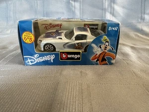 Disney Goofy Dodge Viper Burago 1/43 White Die-Cast Metal Toy Car #B26 - Picture 1 of 4
