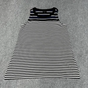 J Jill Wearever Sleeveless Blouse Women M Blue White Black Stripe Stretch Tunic - Picture 1 of 10