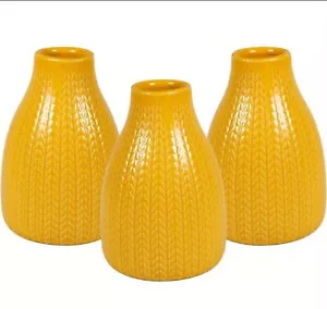 Ceramic Vases with Knit Pattern, Set of 3, Yellow - Picture 1 of 3