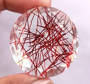 136 Ct Certified Lab-Created Red Rutilated Quartze Round Cut Loose Gems 24JL - Picture 1 of 7