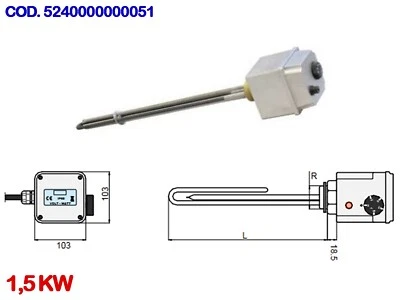 CORDIVARI SISTEMI SOLARI Resistenza Elettrica 230V Bollitore CORDIVARI 1,5 kW Pannelli Solari Circolazion